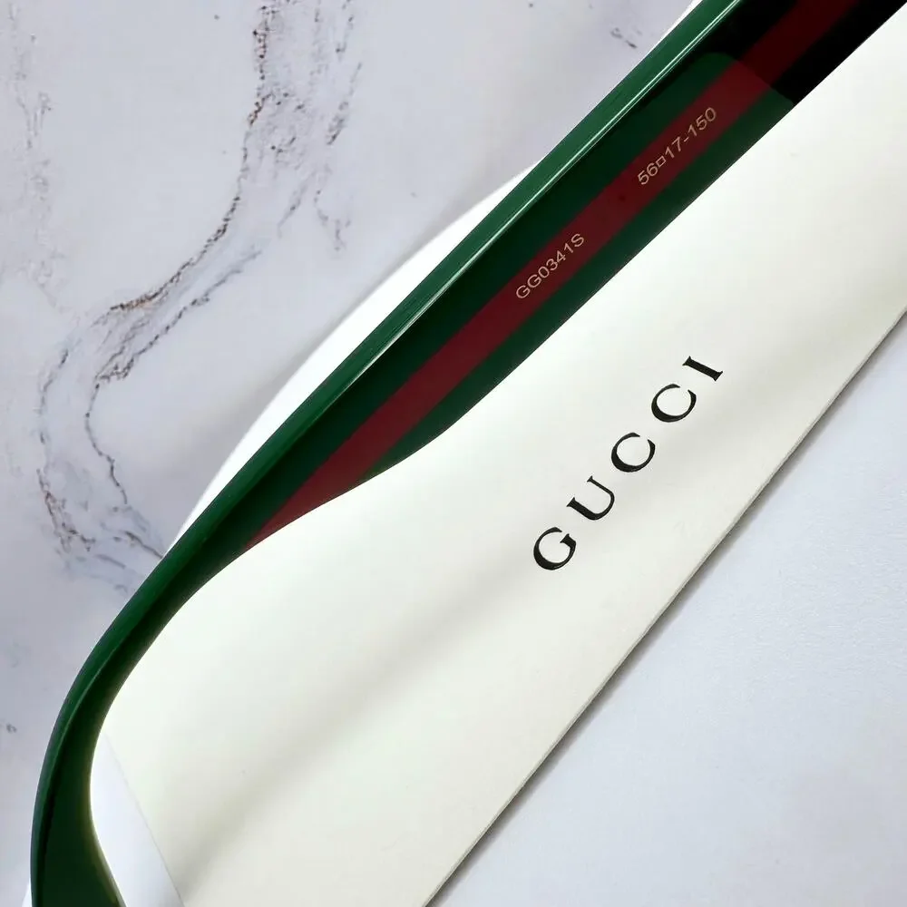New Gucci Sunglasses Polarized Black Square Red Green Web Arms 56mm Gray Lens